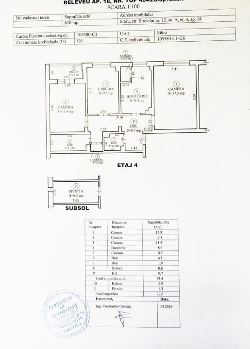 COMISION 0% Apartament 3 camere decomandate/2 băi/balcon/pivniță/Siretului